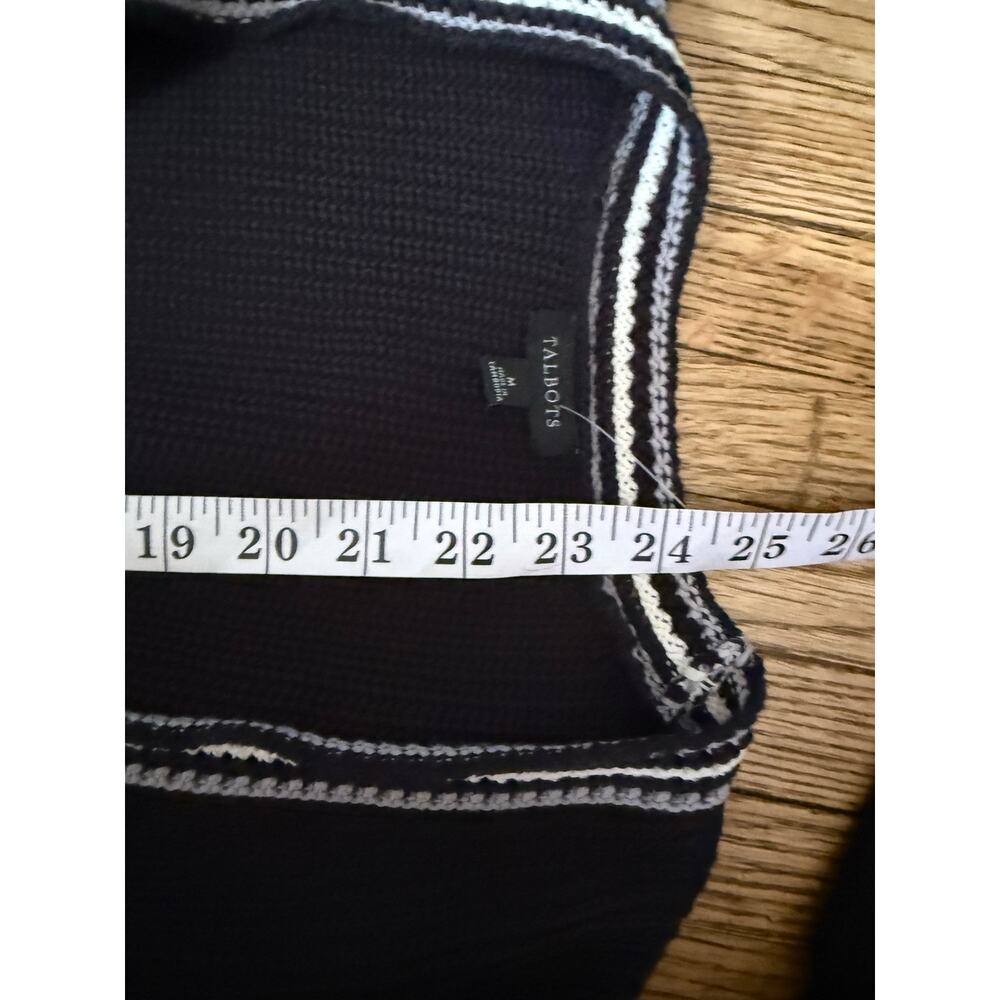 Talbots Womens M Black White Cotton Knit Cardigan Striped Trim Preppy Nautical - Picture 8 of 8